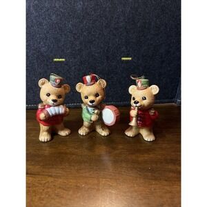 Homco Musical Bears Christmas Ornaments #5553 Christmas Set of 3